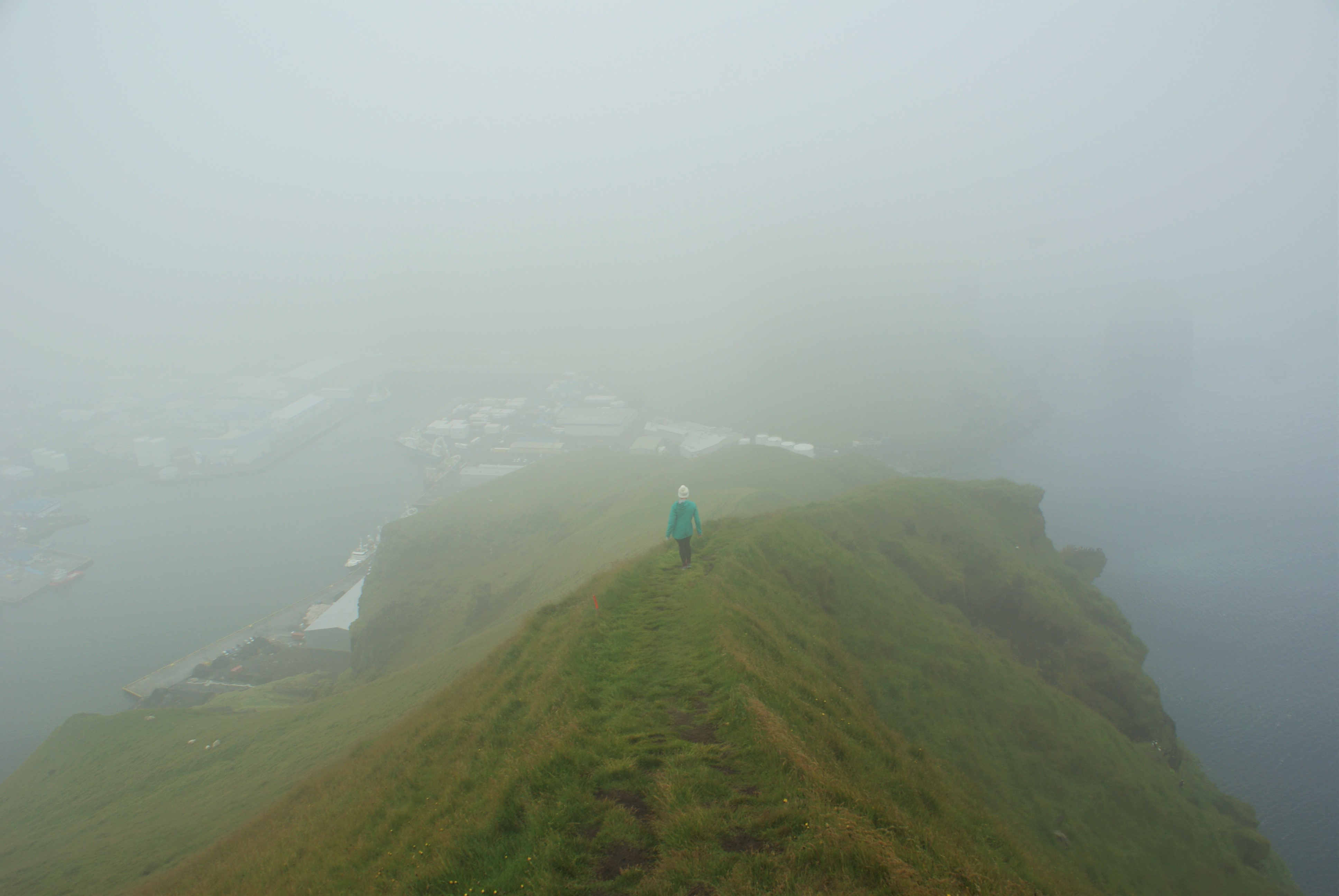 descending the ridge in a fog