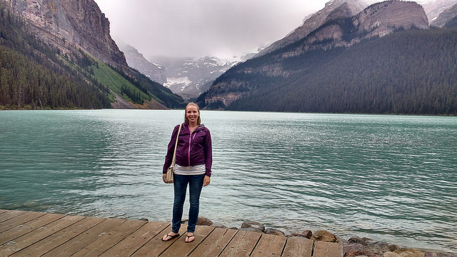 Dorothy on the shore at Lake Louise
