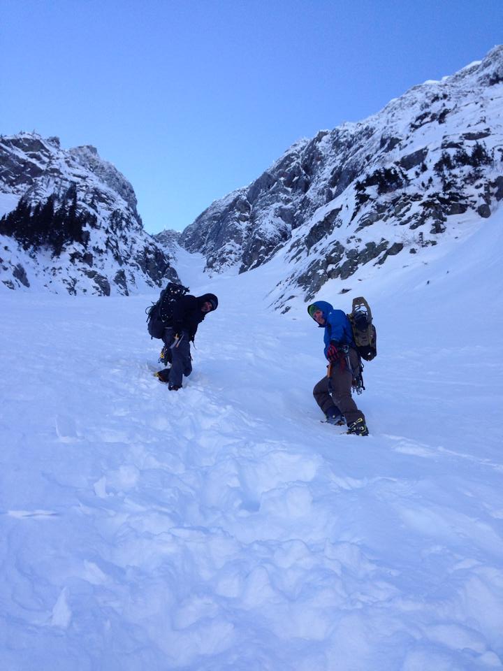 climbers in a couloir