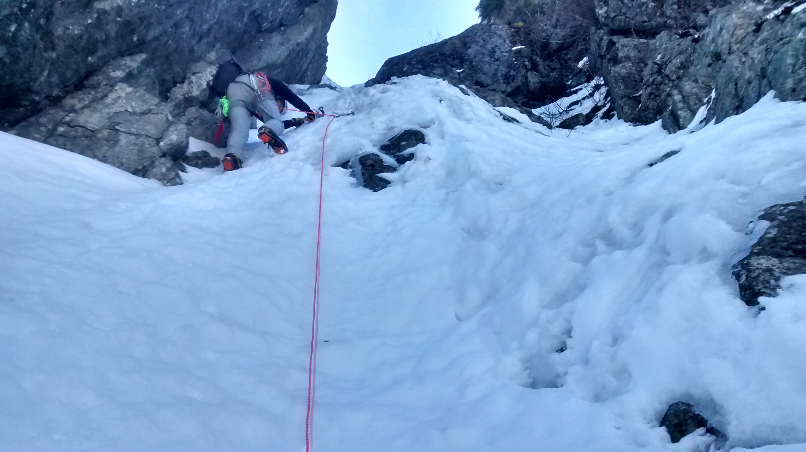 climbing on steep snow