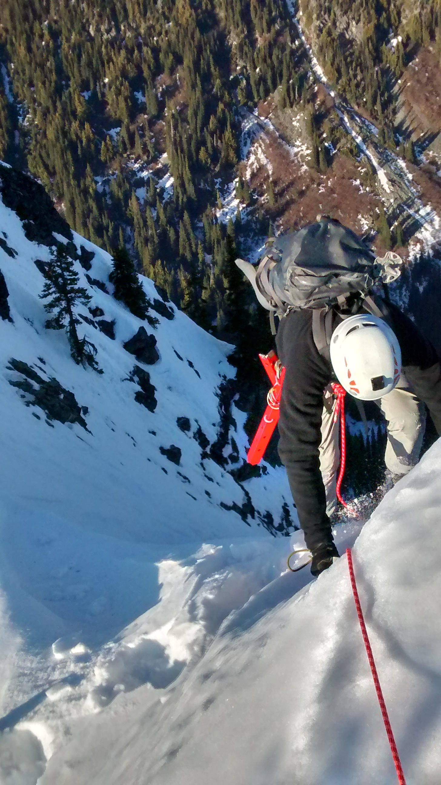 coming out of the top of the couloir