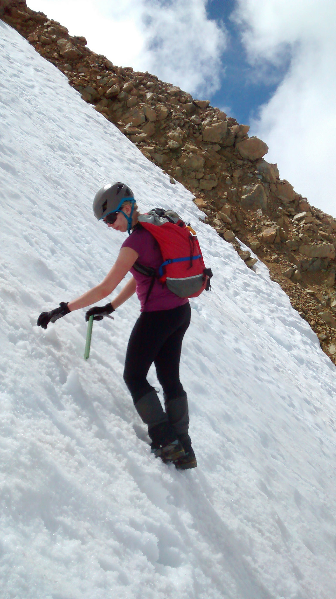 descending moderately steep snow